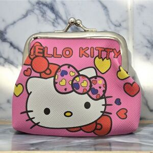 Hello Kitty Coin Pouch Mini Change Purse Pink Cartoon Cat Hearts PU Leather NWT
